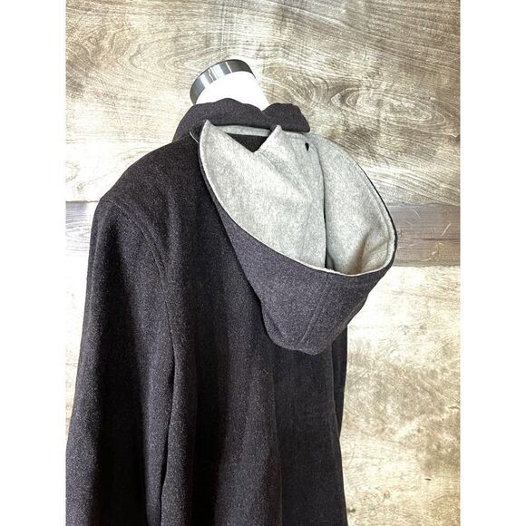 Wool Blend Coat with Hood Brown Oversized Casual Classic Warm‎ Outerwear - Picture 4 of 10